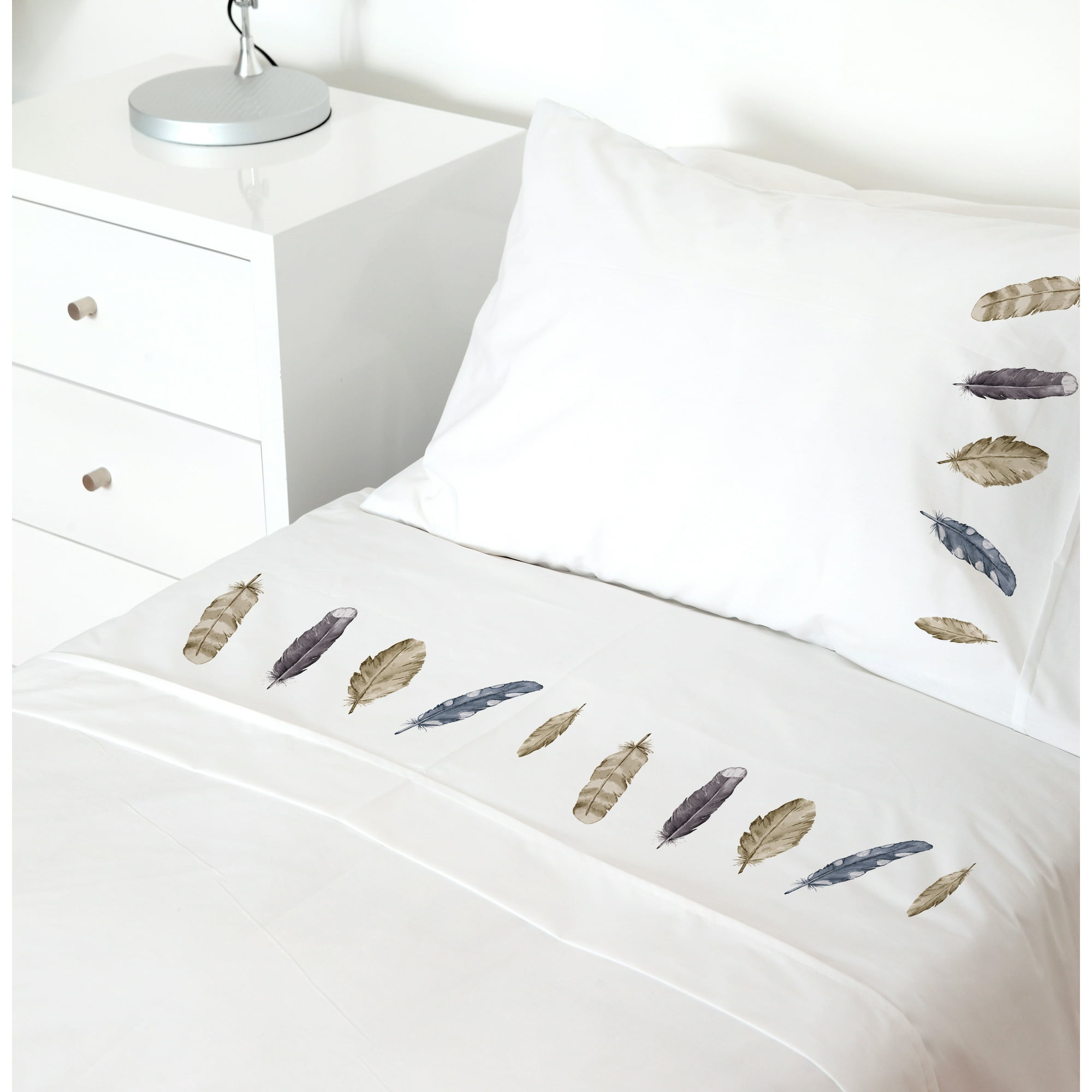 Tuyo Print - Juego De Sábanas 1,5 Pl Plumas Grises