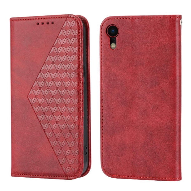 Funda Flip FOXDOCK para iPhone XR , Estilo Billetera con Diseño Rombo, Correa de Mano y Soporte, Uso Diario