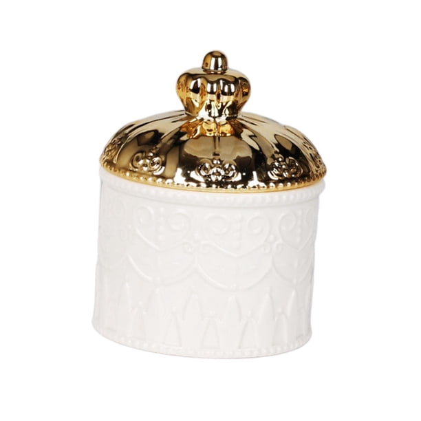 Organizador de joyas redondo con tapa, plato de dulces, tarro decorativo, caja de almacenamiento de cerámica, recipiente para sala de estar, baño, , Blanco