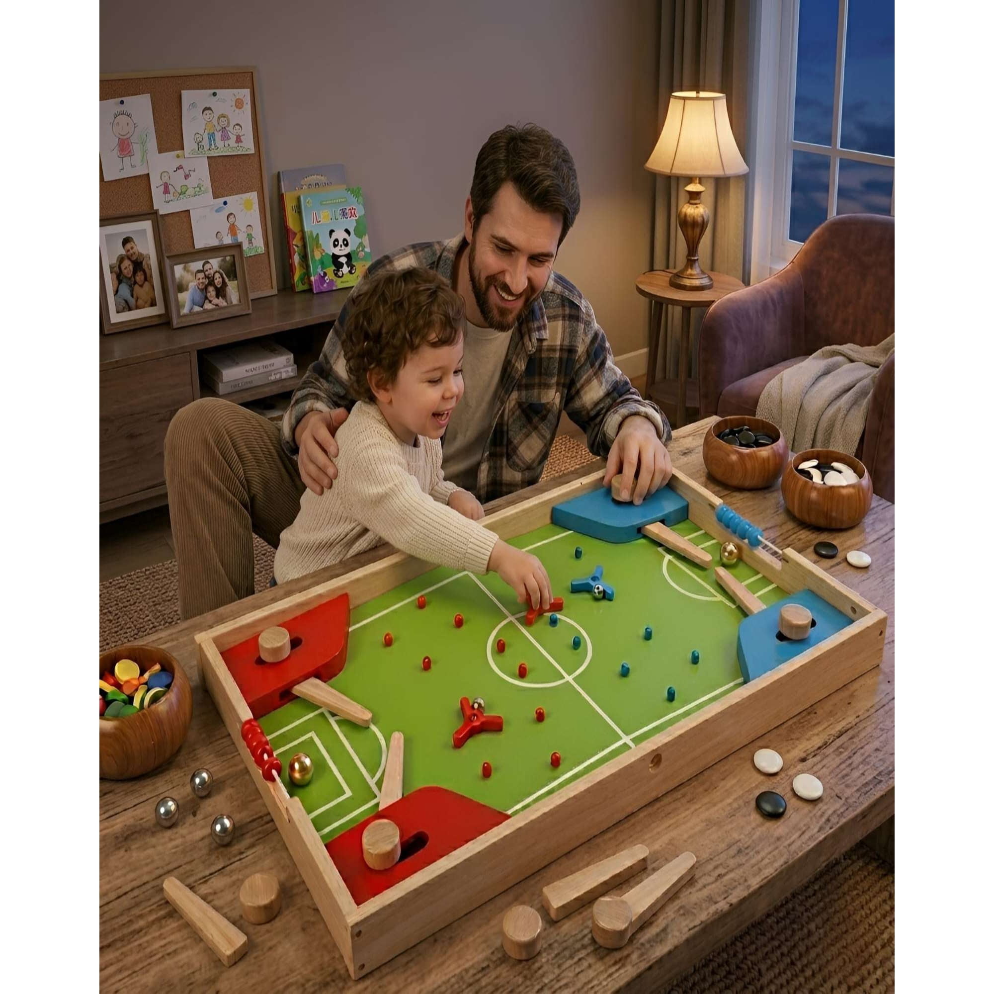 Myl Todo Hogar - Centro De Juegos De Madera 4 En 1 - Fútbol Pinball, Ludo Y Juegos De Estrategia