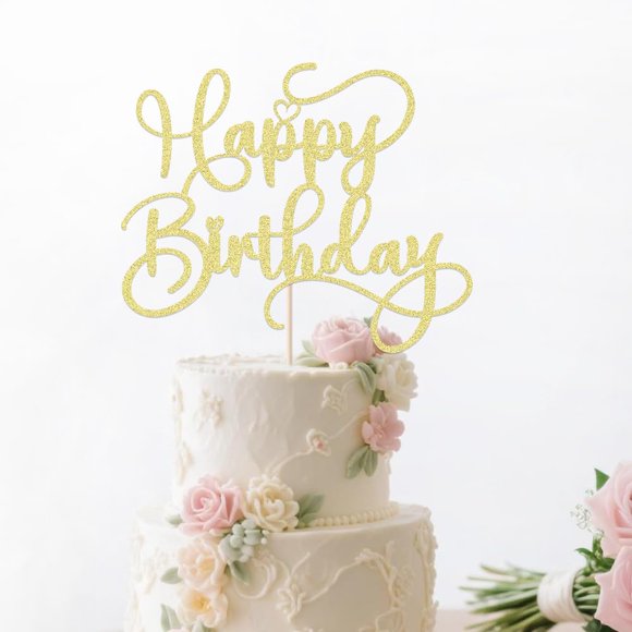 Adorno para Pastel Sodasos Feliz Cumpleaños Brillo Dorado