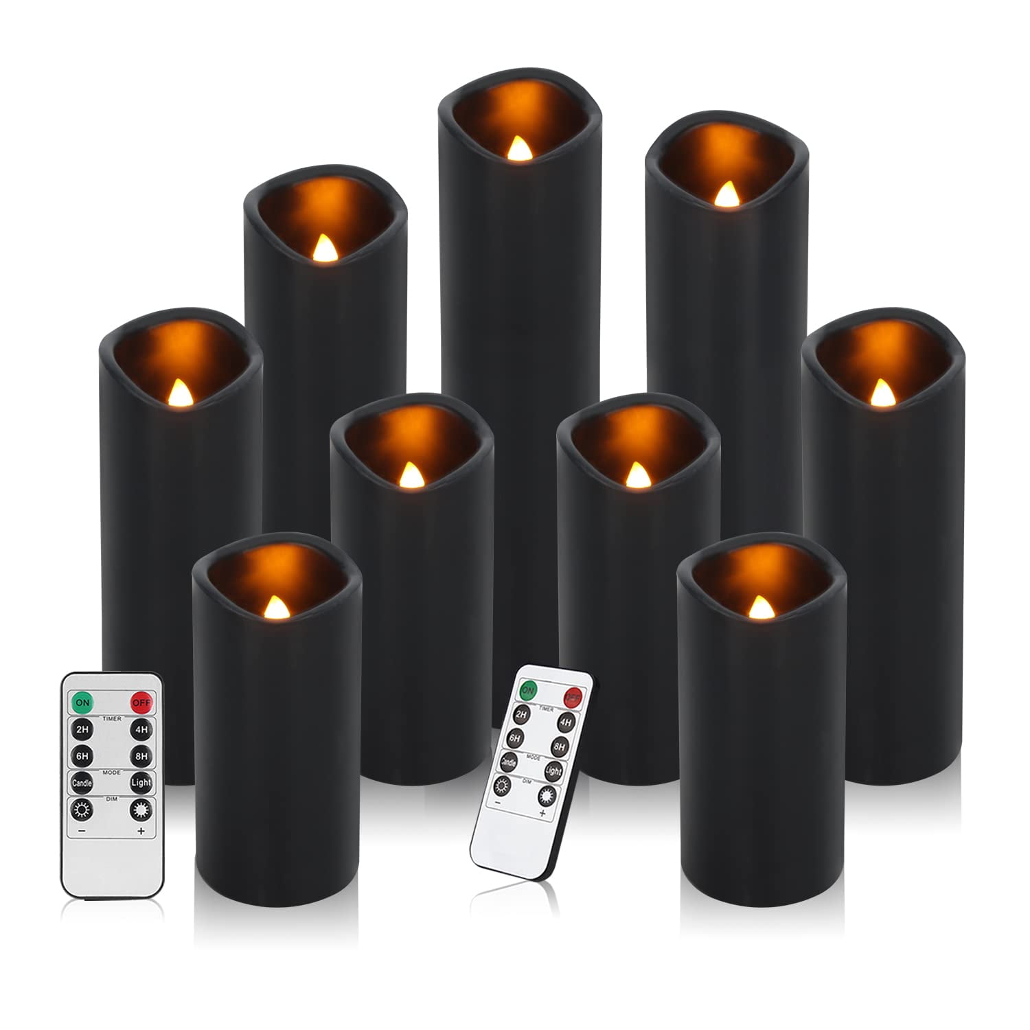 Velas Sin Llama Vinkor Black, Juego De 9 Con Mando A Distancia