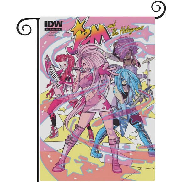 Jem y las Hologramas-bandera de jardín temática. Regalo perfecto para fans, amigos y familiares, ideal para actividades al aire libre y decoración de fiestas.28CM*45CM