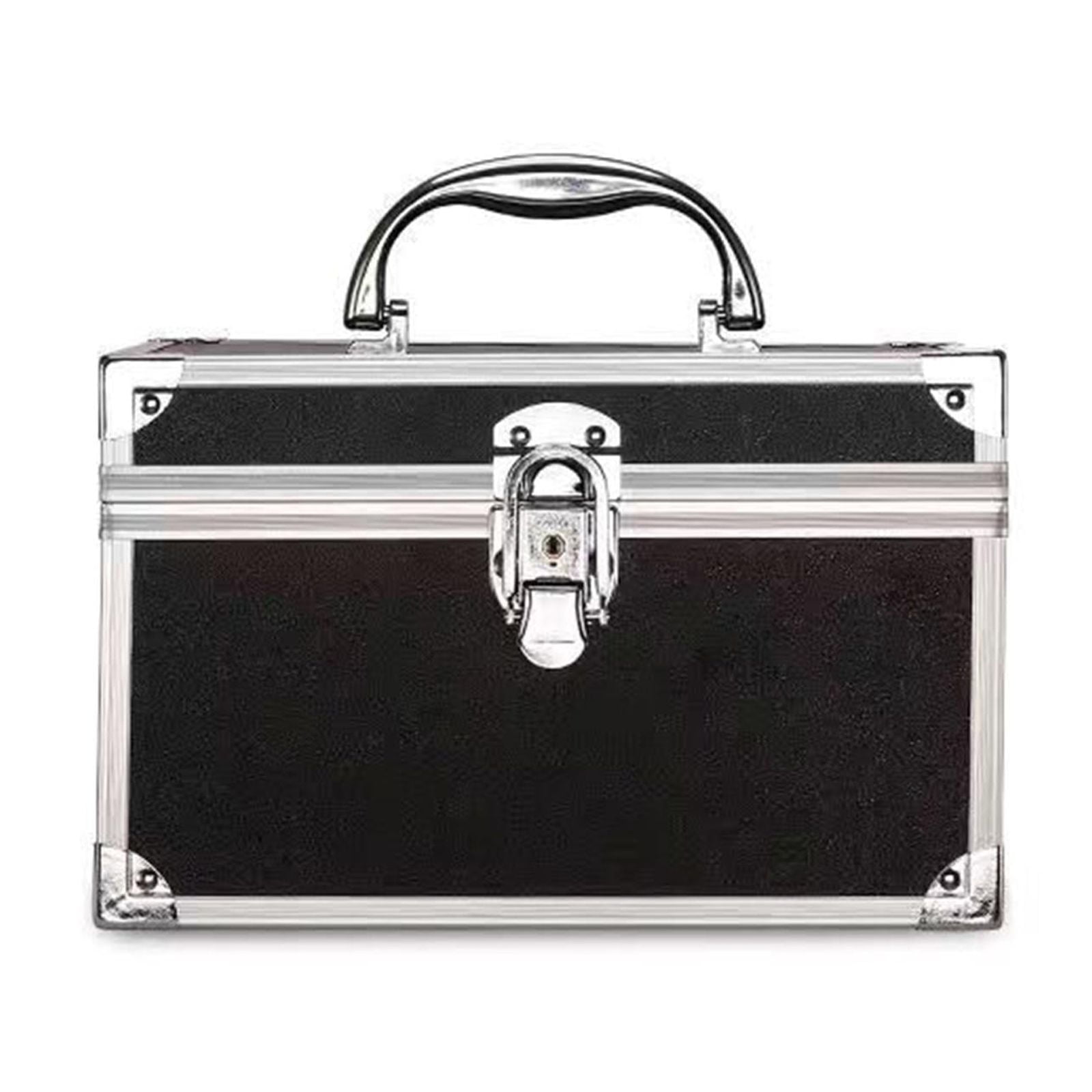 Magideal - Bolsa De Maquillaje Portátil Con Espejo, Caja Organizadora De Maquillaje Con Bandeja, Caja De Almacenamiento De Cosméticos Impermeable Para Mujer, Acc Negro