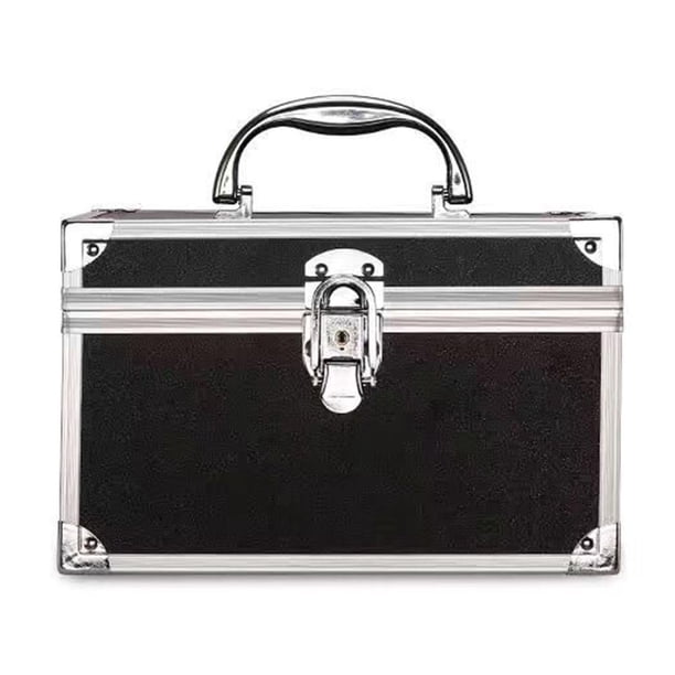 Bolsa de Maquillaje Portátil con Espejo, Caja Organizadora de Maquillaje con Bandeja, Caja de Almacenamiento de Cosméticos Impermeable para Mujer, Acc Negro