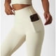 thumbnail image 3 of Pantalones de yoga de cintura alta para mujer, leggings elásticos con control de abdomen y levantamiento de cadera con bolsillo para ciclismo y correr, color crema S, 3 of 6