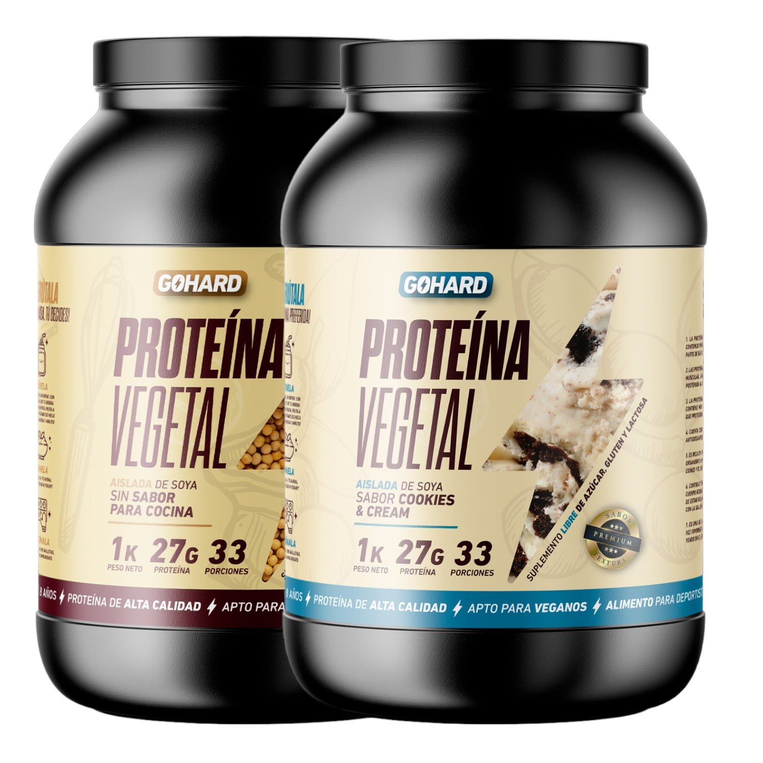 Gohard - Pack Proteinas Vegetales 2kg Total Sin Sabor - Cookies And Cream