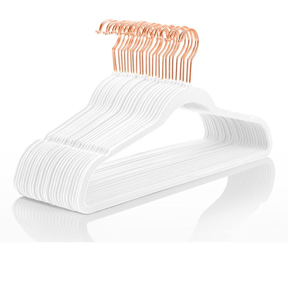 Perchas de terciopelo MIZGI Premium (paquete de 50), color blanco pesado