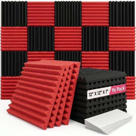 Espuma acústica XIN&LOG 30 cm × 30 cm, paquete de 96, rojo/negro