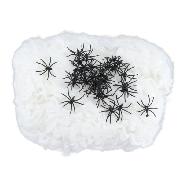 Decoración de Halloween de tela de araña, telas de araña elásticas luminosas con arañas falsas para decoración de pared, interior y exterior, césped y 60g 30 Arañas Falsas
