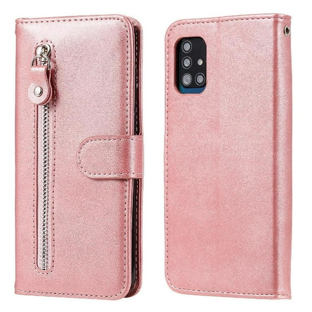 Funda con Cremallera para Samsung Galaxy A51 4G, Carcasa Cartera de Cuero PU con Soporte y Tarjetero
