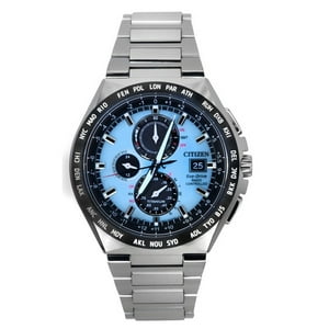 Reloj Citizen Eco-Drive Radio Controlled Gmt Chronograph Super Titanium Light Blue Dial At8238-84M 100M Men'S Watch
