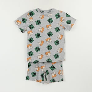 Pijama Corto Niño Gris Full Print Creeper Alex Minecraft