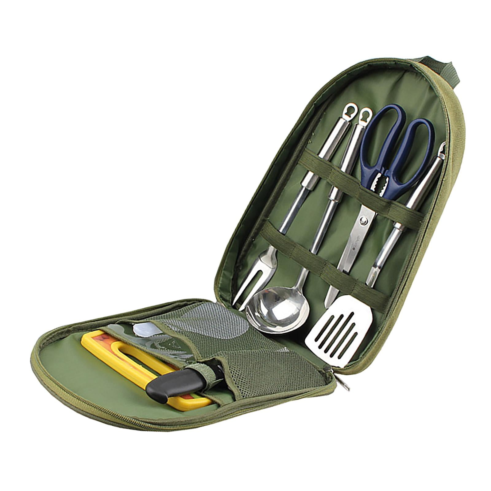 Magideal - De Utensilios De Cocina Para Acampar De Material Acero Inoxidable De 7 Uds., Utensilios De Cocina, Campamento Con Bolsa De Almacenamiento, Organizador Pa Verde