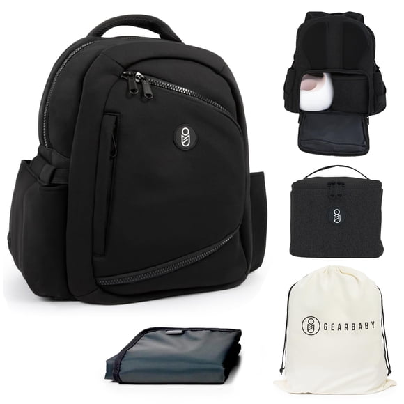 Mochila Gearbaby Bolsa para Pañales y Extractor de Leche Negra