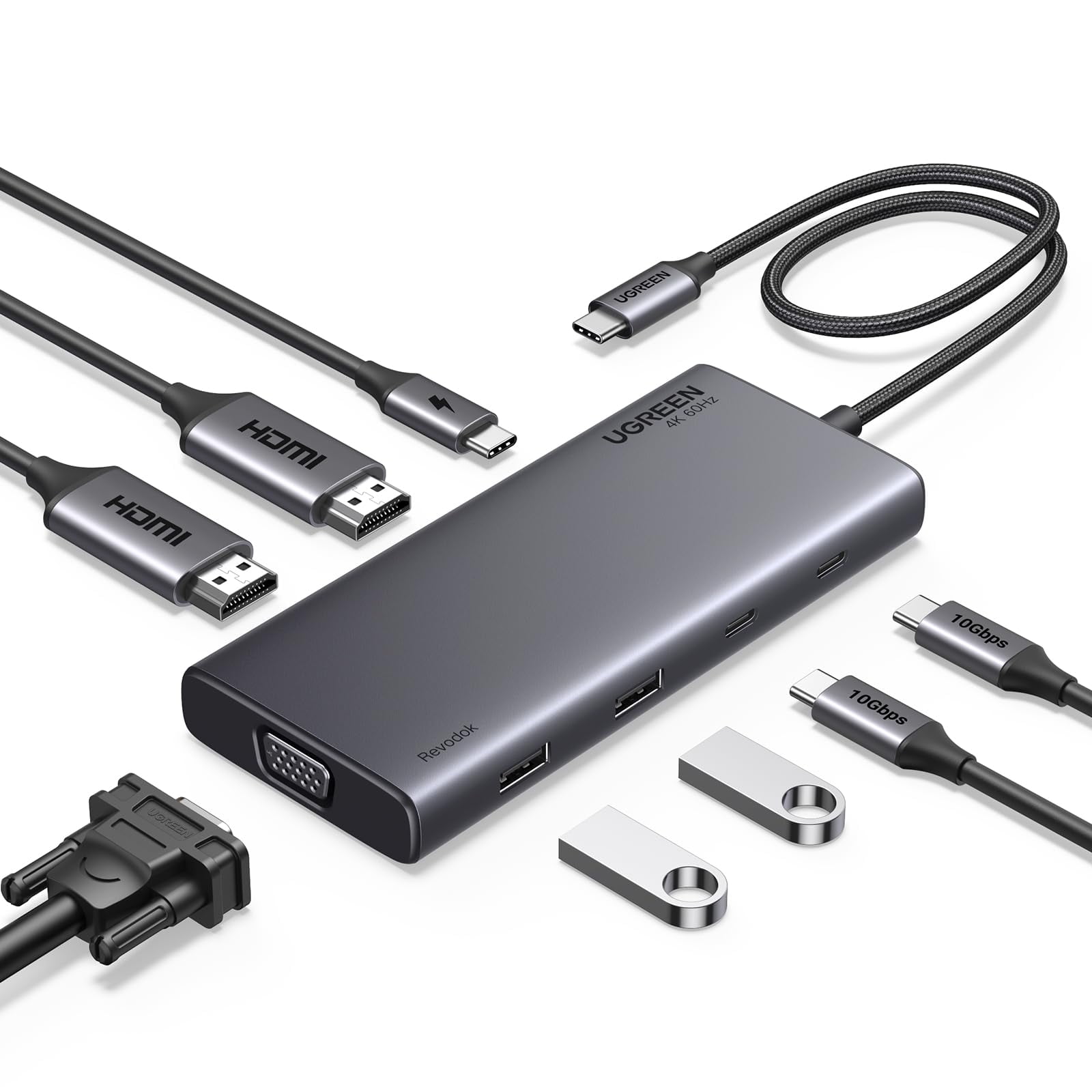 Hub Usb C Ugreen Revodok 8 En 1 Con Triple Pantalla, 10 Gbps