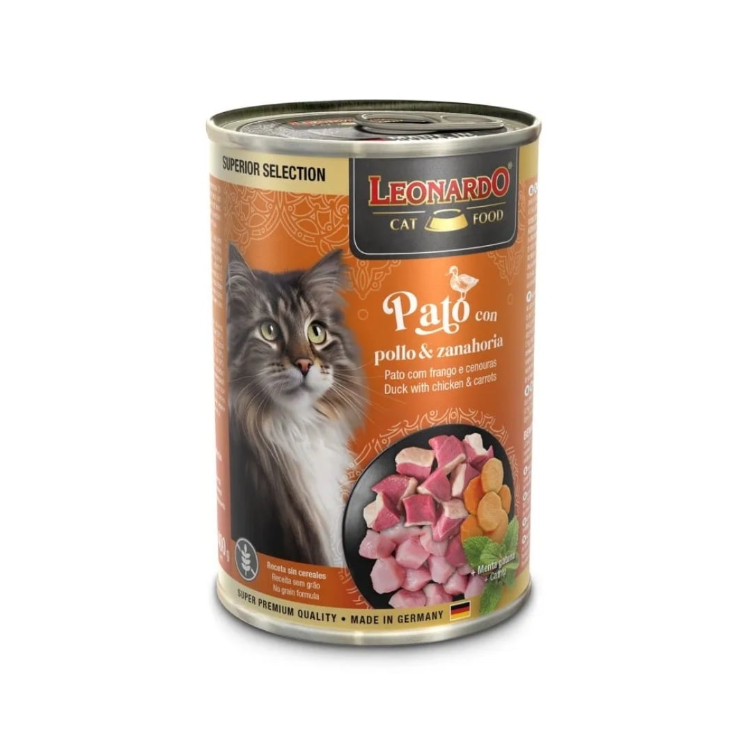 Lata Leonardo Gatos Pato, Pollo Y Zanahorias 400 Grs. X6 Un.