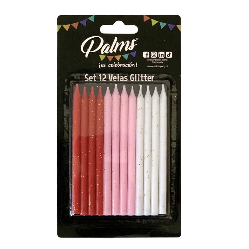 Set 12 Velas Glitter Palms