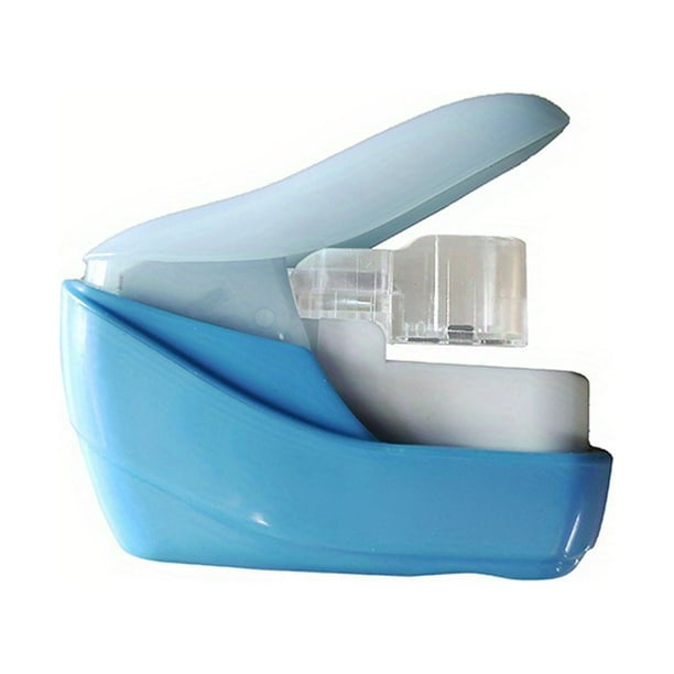 1pc Handheld Staple Free Stapler, Staplers For Desk Swingline, Rotatable Heavy-Duty Staplers, Labor-Saving Stapler Office School Supplies White Blue No Staples Needed 4 Sheet Capacity