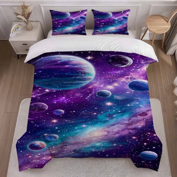 3pcs Cosmic Fantasy Illustration Themed Bedding Set Duvet Cover and Pillowcase Set