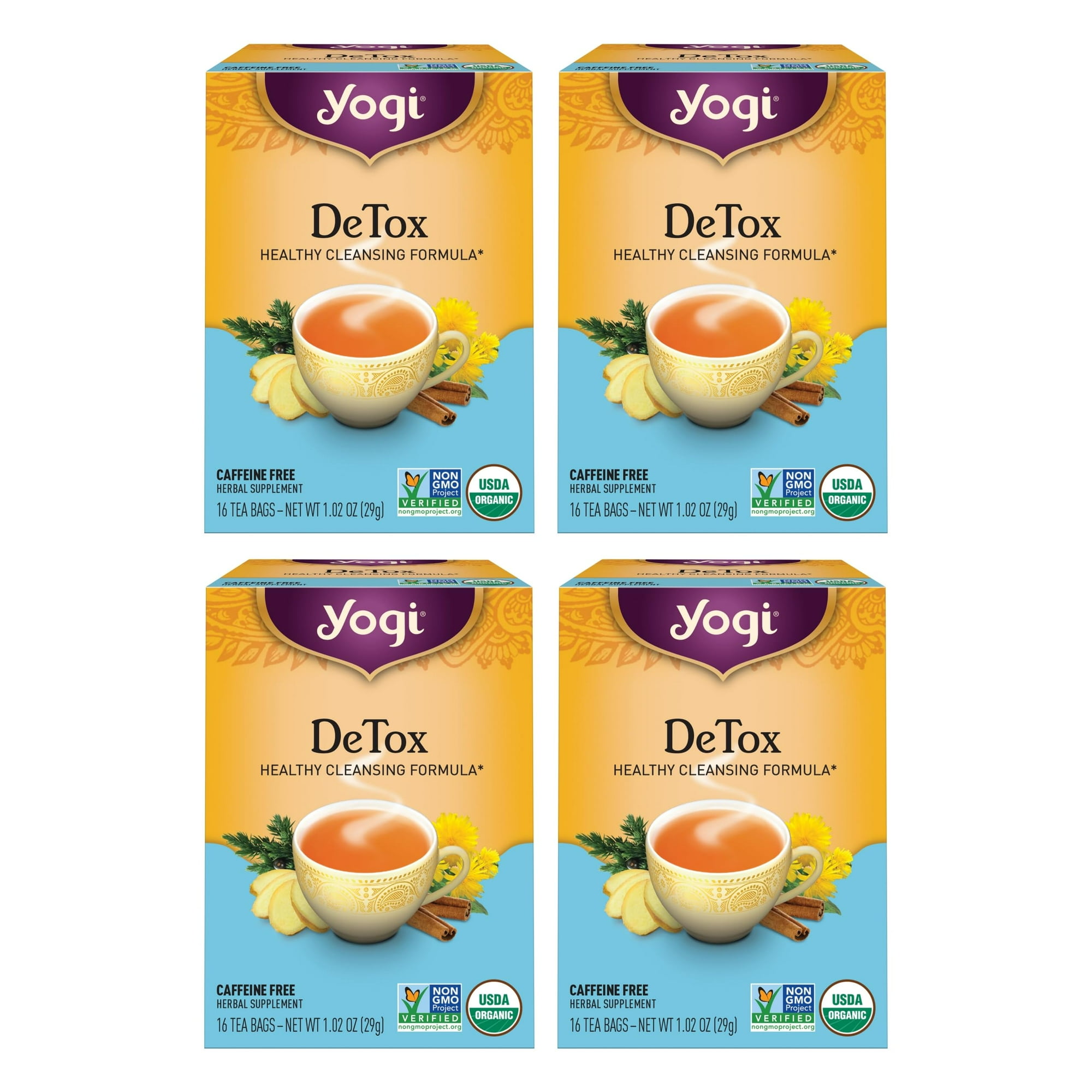 Tea Yogi Detox 16 Bolsitas De Té Por Paquete (4 Paquetes) Orgánico
