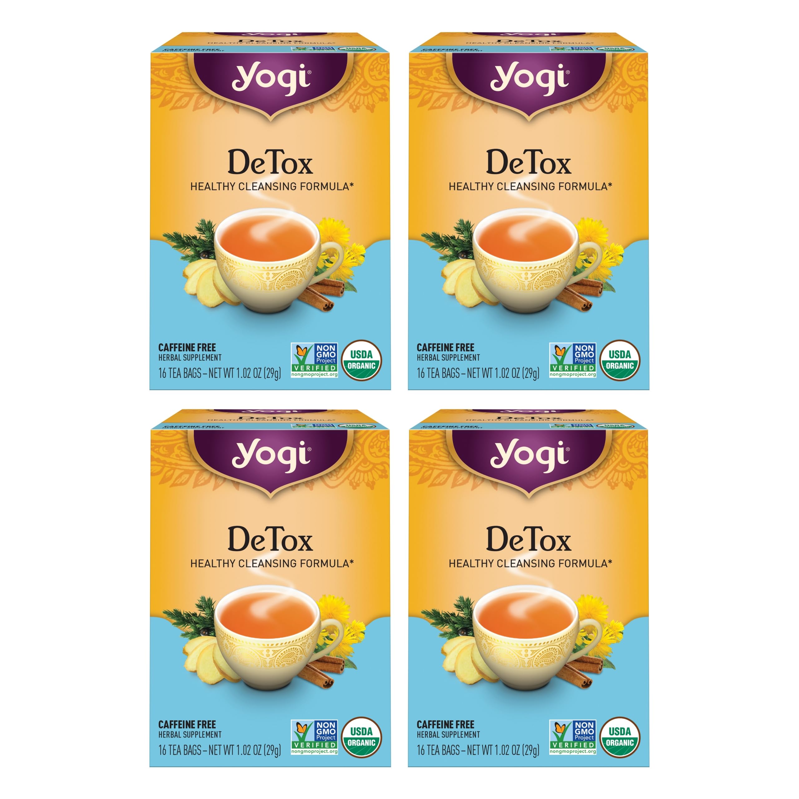 Tea Yogi Detox 16 Bolsitas De Té Por Paquete (4 Paquetes) Orgánico