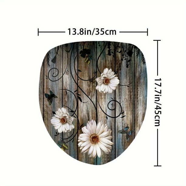 1pc Wooden Door & Flower Waterproof Shower Curtain With 12 Hooks, Non-Slip Bathroom Rug, Toilet U-Shape Mat, Toilet Lid Cover Pad, Bathroom Decor