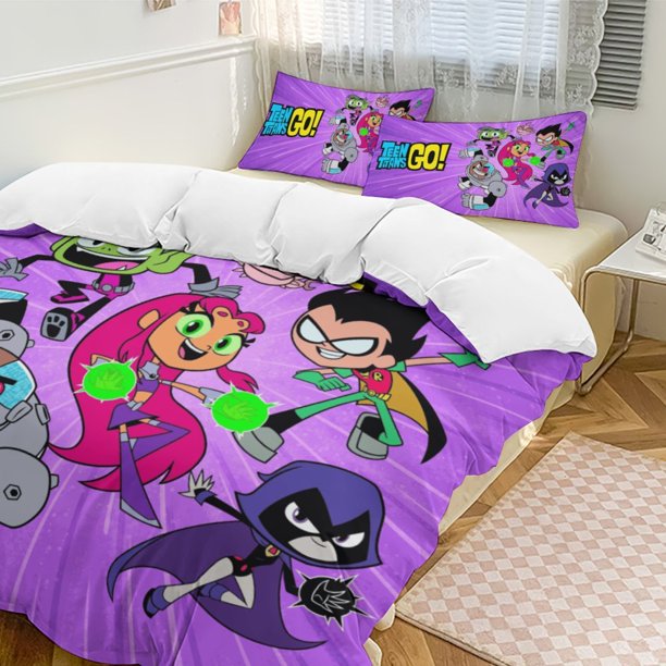 x575 Teen Titans Go 3-Piece Bedding Set Warm And Comfortable Soft Duvet Cover Bed Set with 1 Duvet Cover And 2 Pillowcases for Bedroom b575