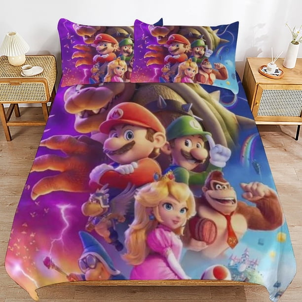 Super Mario 3-Piece Comforter Set for Bedroom Super Mario Bedding Set for Kids Adults Soft Microfiber Duvet Cover Set with Zipper Closure