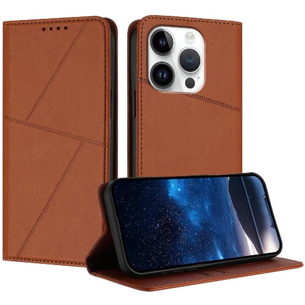 Funda Cartera Magnética para iPhone 16 Pro Protección Antichoque con Ranuras Marrón