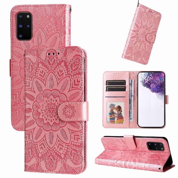 Funda tipo cartera FOXDOCK para Samsung Galaxy S20 Plus , diseño girasol en relieve, cuero PU, cierre magnético, soporte y tarjetero
