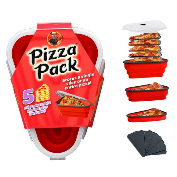 Recipiente de almacenamiento para pizza, paquete de pizza reutilizable con 5 bandejas, color rojo