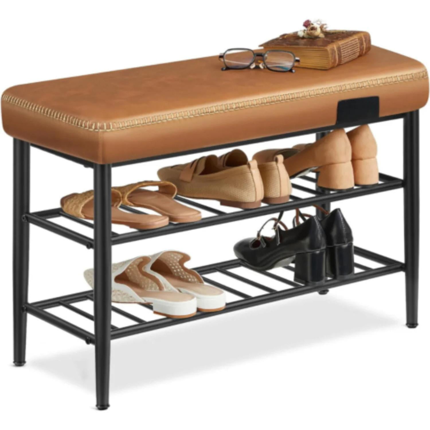 Pandalino - Banqueta Zapatero Organizador Mauk | Acero Y Eco Cuero Café