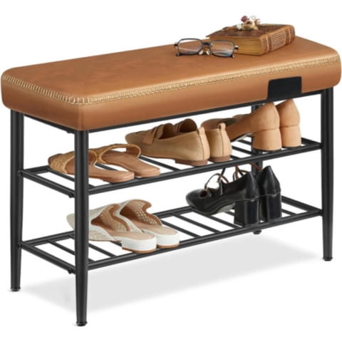 Pandalino - Banqueta Zapatero Organizador Mauk | Acero Y Eco Cuero Café