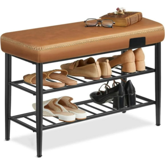 Banqueta Zapatero Organizador Mauk | Acero y Eco Cuero Café