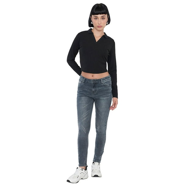 Jeans Mujer Skinny Fit Gris 5 Bolsillos Corona