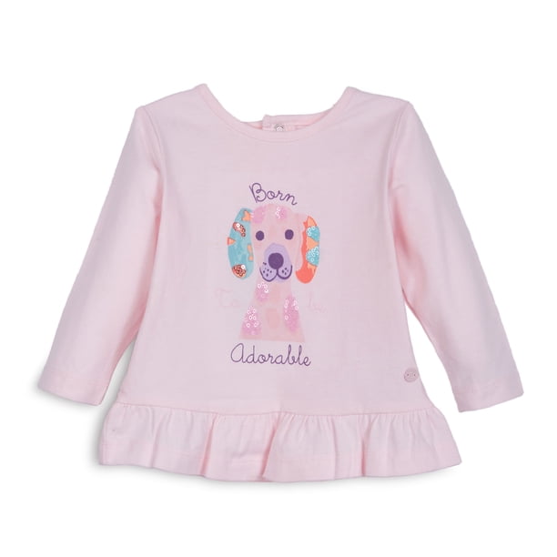 Polera Bebé Niña Manga Larga Perrito Palo Rosa Pillin