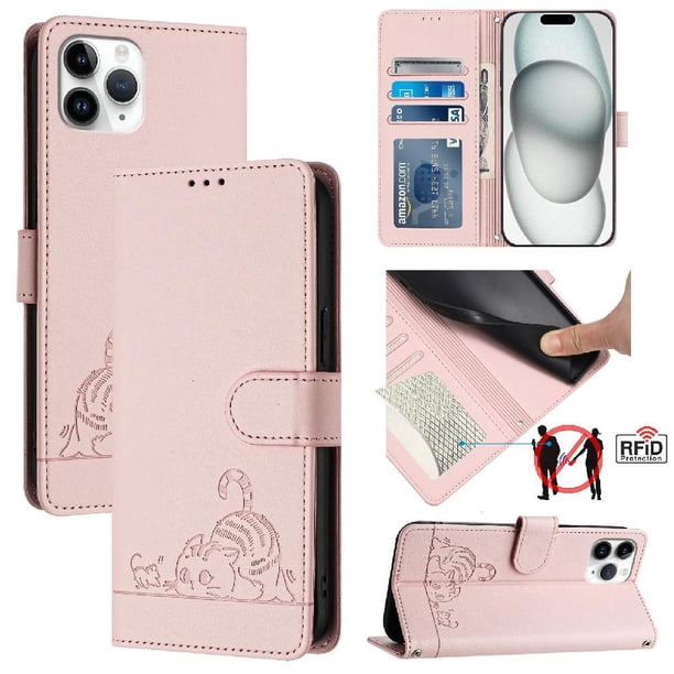 Funda tipo cartera FOXDOCK para iPhone 11 Pro MAX con soporte, ranuras, RFID, diseño de gato