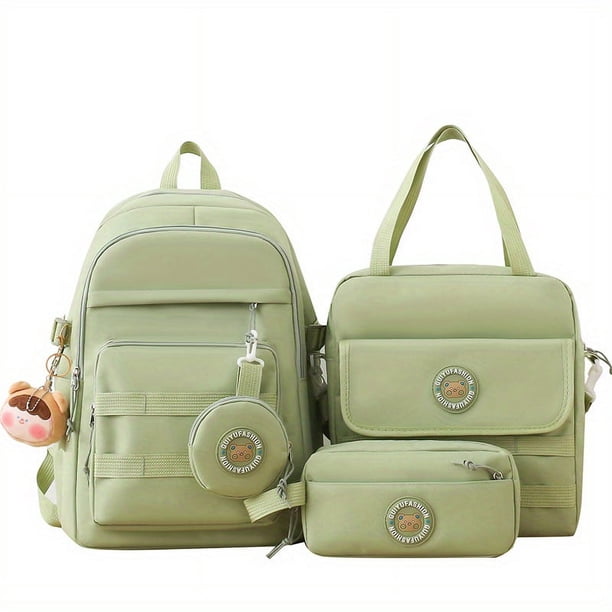 4pcs Kawaii Candy Color Laptop Backpack, Casual Preppy Style Travel Schoolbag With Tote Bag Pencil Case And Coin Purse