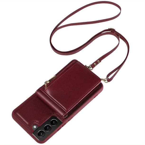 For Samsung Galaxy S21 S22 S23 Ultra A13 5G Wallet Case With RFID Credit Cards Holder, Zipper Leather Case With Wrist Strap, Handbag Case Protective Cover For Women