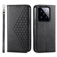 Funda Flip Foxdock Para Xiaomi 14 Pro , Estilo Billetera Con Diseño Rombo, Correa De Mano Y Soporte, Uso Diario