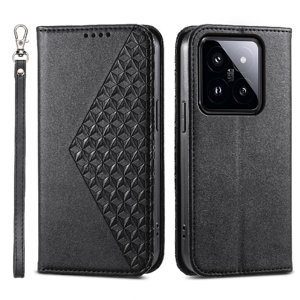 Funda Flip Foxdock Para Xiaomi 14 Pro , Estilo Billetera Con Diseño Rombo, Correa De Mano Y Soporte, Uso Diario