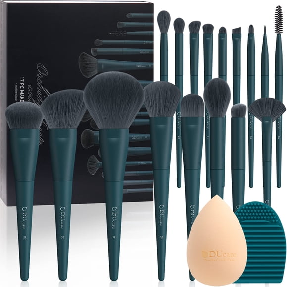 Set de brochas de maquillaje DuCare, 17 unidades, con tapete de limpieza y esponja