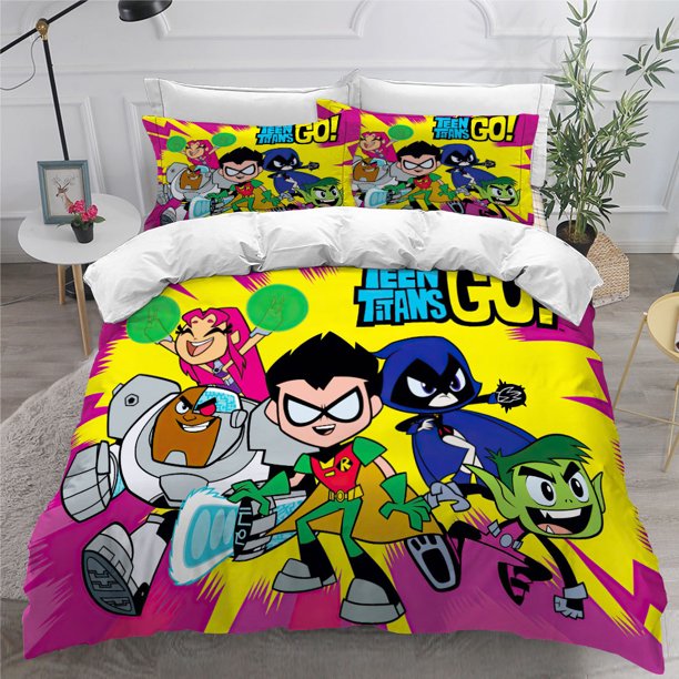 v1009 Bed Sheets Teen Titans Go Bedding Set Single Twin Full Queen King Size Anime Bed Set Aldult Kid Bedroom Duvetcover Sets 3-Piece Bedding Set (1 Duvet Cover + 2 Pillow Shams) Bed Sheets ju1009