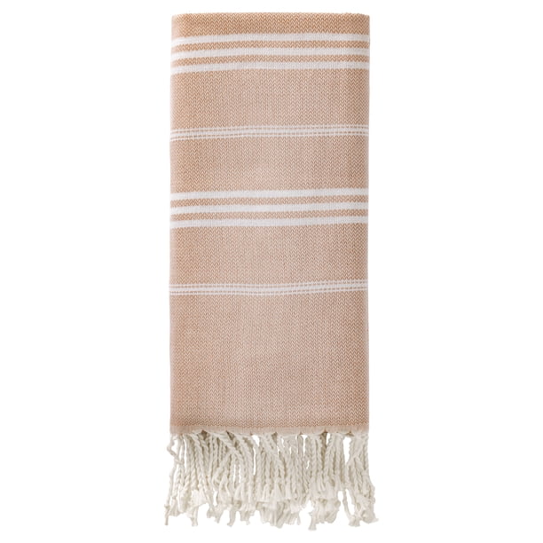 REGALWOVEN 1 Paquete Toalla de Playa Turca a Rayas con Flecos, Secado Rápido, Libre de Arena, Funcional Como Toalla de Playa, Toalla de Baño, Esterilla de Yoga Marrón 71" x 35"