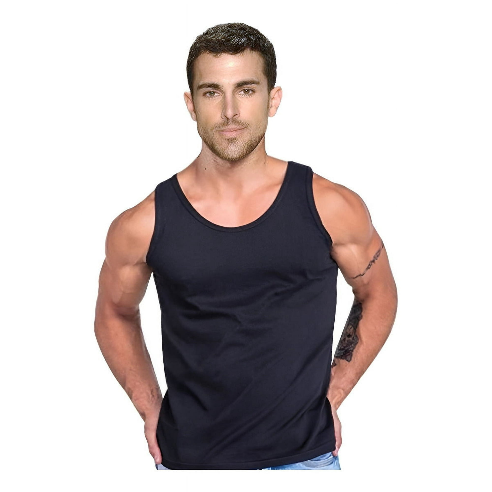 Persodesign - Camiseta Hombre Sin Mangas Musculosa 100% Algodon Tank Talla S Negro Hombre