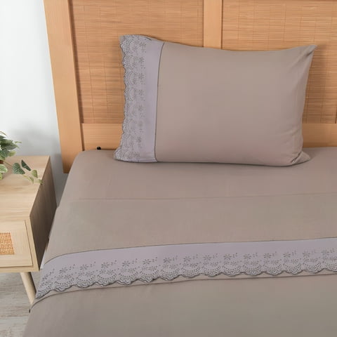 Juego De Sábanas Polar Lisa Broderie 1.5 Plazas / Taupe – Mashini