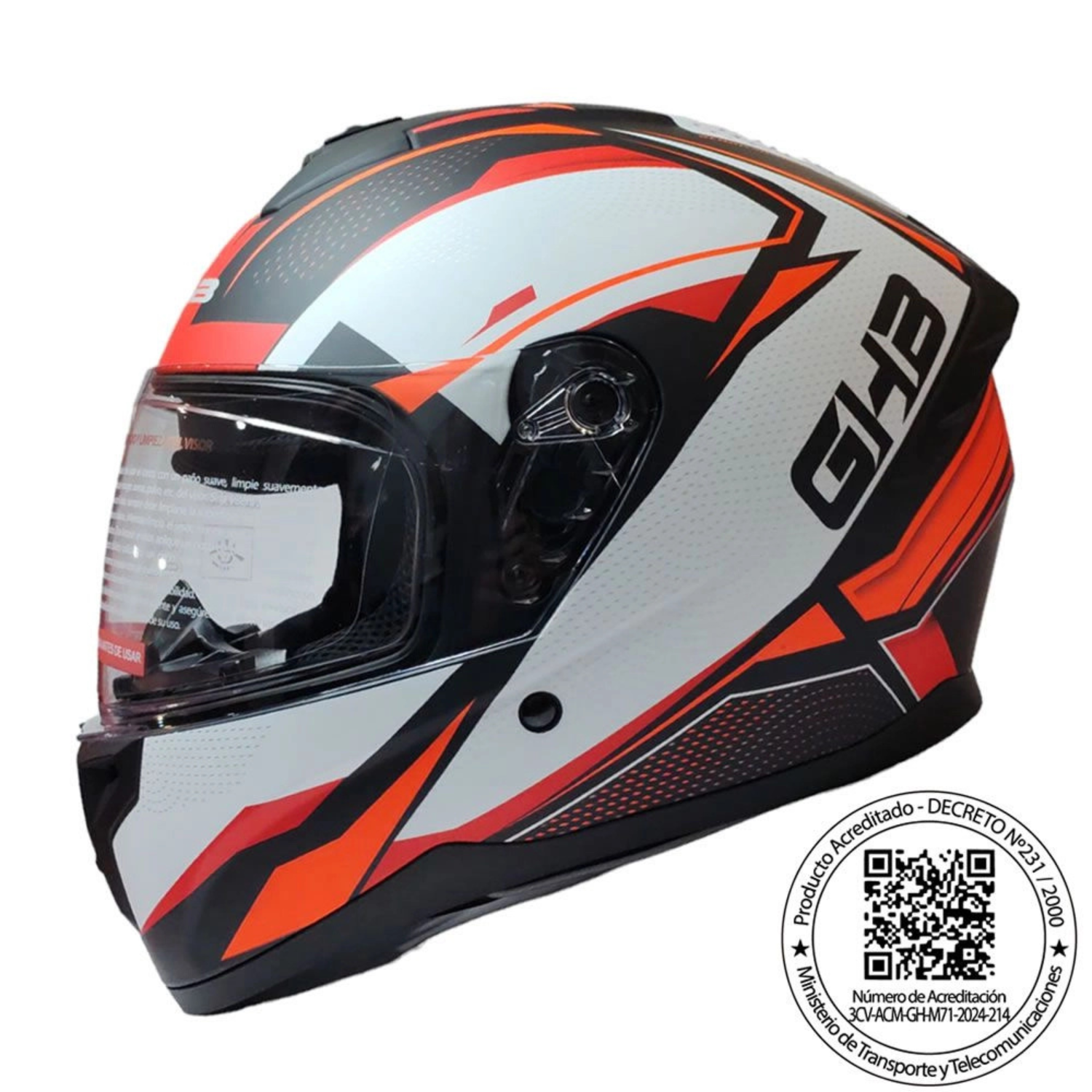 Casco Integral Ghb M-71 Sour Blanco Rojo Matte Talla M