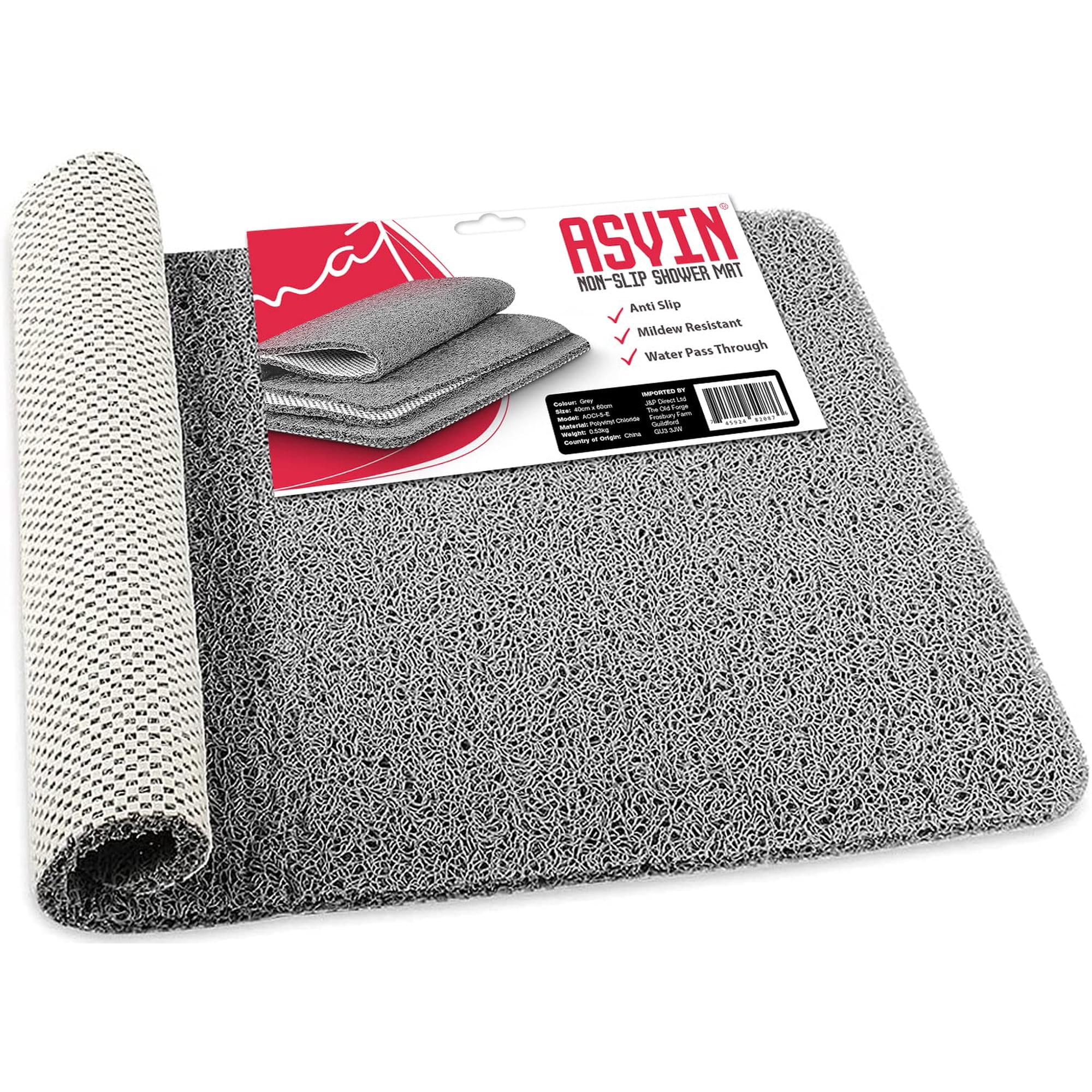 Alfombra De Baño Asvin Con Textura Suave, 60 X 40 Cm, Pvc, Antideslizante, Para Ducha