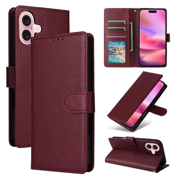 Funda Cartera para iPhone 17 con Tarjetero, Soporte y Cordón - Protección Rojo